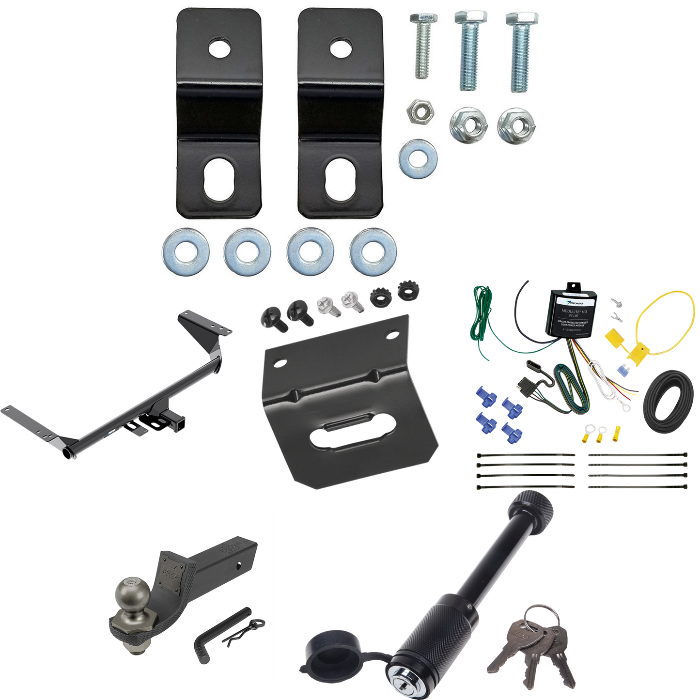 Fits 2017-2020 Chrysler Pacifica Hybrid Trailer Hitch Tow PKG w/ 4-Flat Wiring + Interlock Tactical Starter Kit w/ 2" Drop & 2" Ball + Tactical Dogbone Lock + Wiring Bracket By Reese Towpower