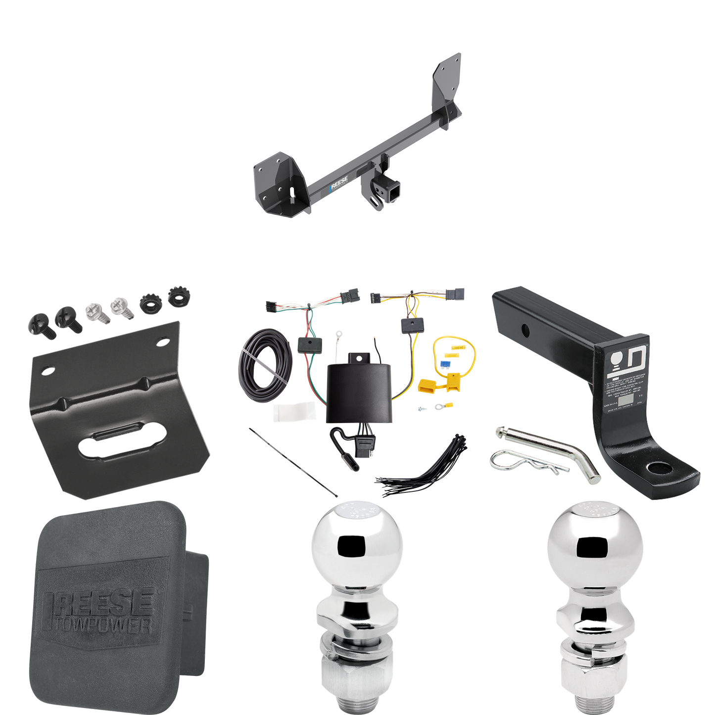 Fits 2018-2023 Volvo XC60 Trailer Hitch Tow PKG w/ 4-Flat Wiring + Ball Mount w/ 4" Drop + 2" Ball + 2-5/16" Ball + Wiring Bracket + Hitch Cover By Reese Towpower