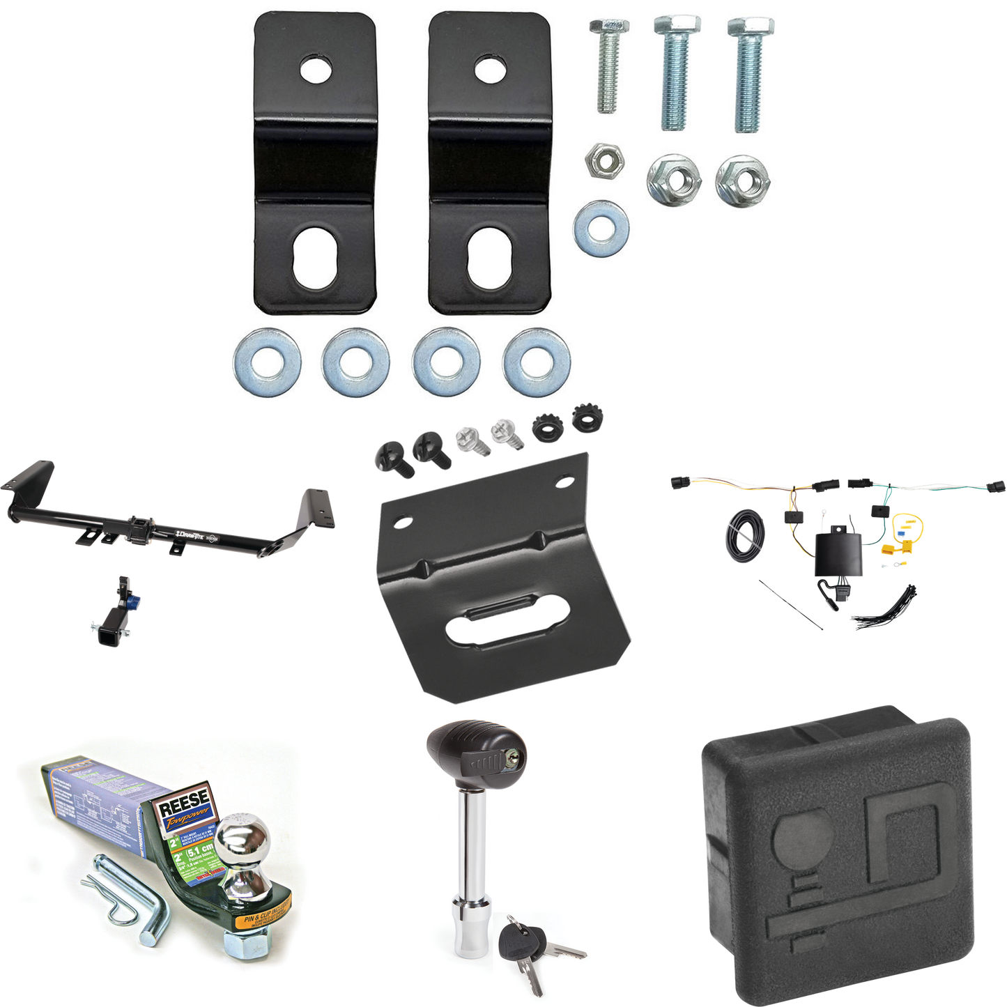 Fits 2021-2023 Chrysler Pacifica Hybrid Trailer Hitch Tow PKG w/ 4-Flat Wiring + Starter Kit Ball Mount w/ 2" Drop & 1-7/8" Ball + Wiring Bracket + Hitch Lock + Hitch Cover By Draw-Tite