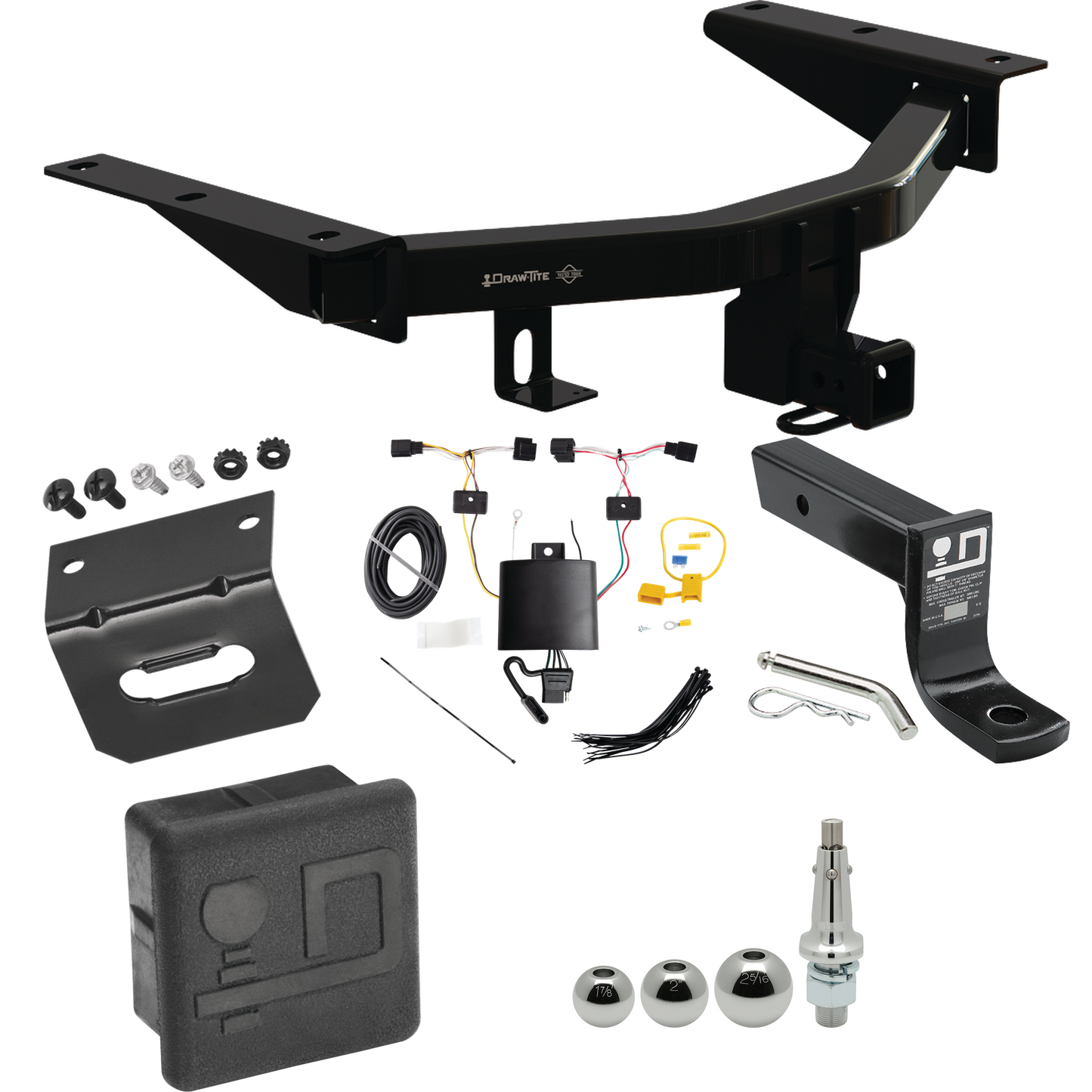 Fits 2022-2023 Acura MDX Trailer Hitch Tow PKG w/ 4-Flat Wiring + Ball Mount w/ 4" Drop + Interchangeable Ball 1-7/8" & 2" & 2-5/16" + Wiring Bracket + Hitch Cover By Draw-Tite