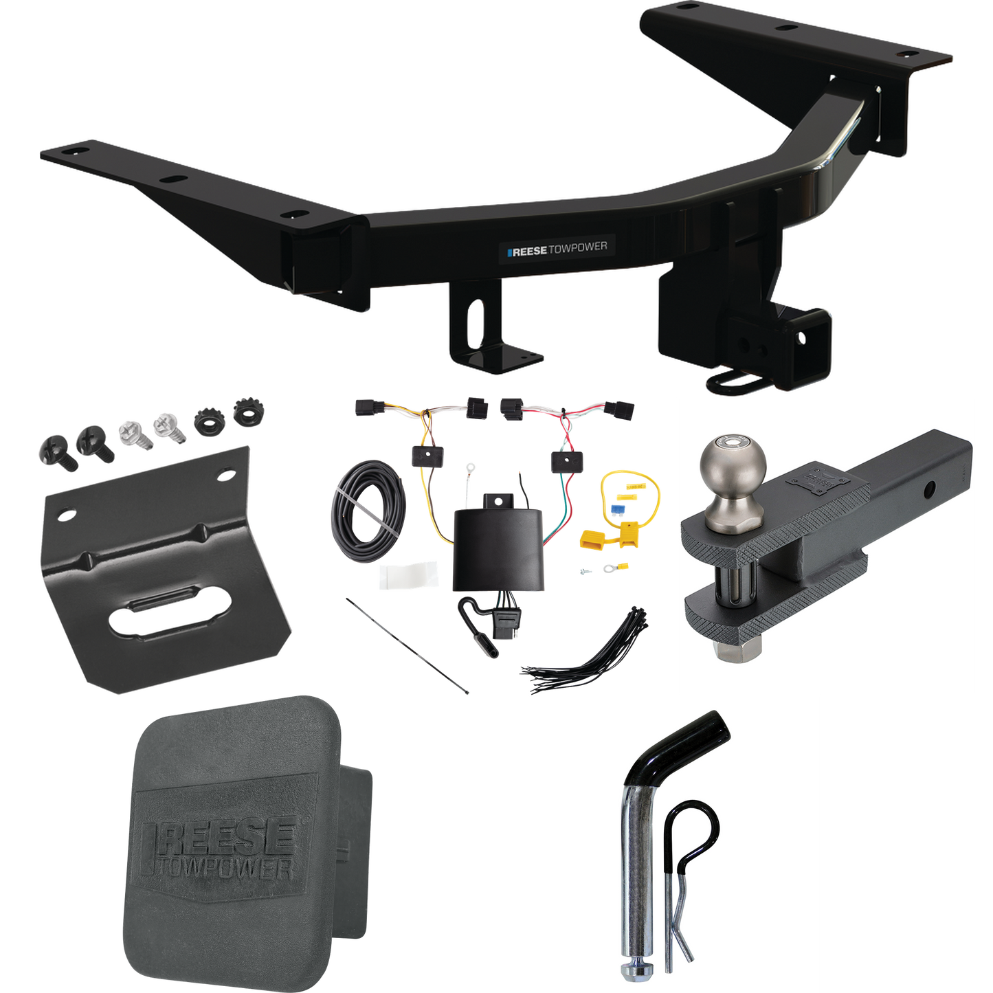 Fits 2022-2023 Acura MDX Trailer Hitch Tow PKG w/ 4-Flat Wiring + Clevis Hitch Ball Mount w/ 2" Ball + Pin/Clip + Wiring Bracket + Hitch Cover By Reese Towpower