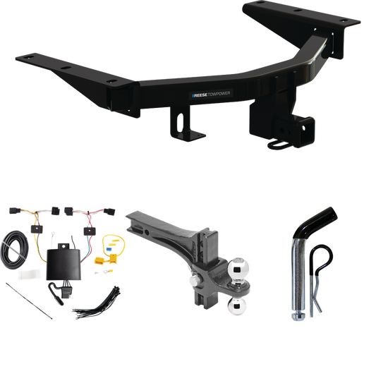 Fits 2022-2023 Acura MDX Trailer Hitch Tow PKG w/ 4-Flat Wiring + Dual Adjustable Drop Rise Ball Ball Mount 2" & 2-5/16" Trailer Balls + Pin/Clip By Reese Towpower