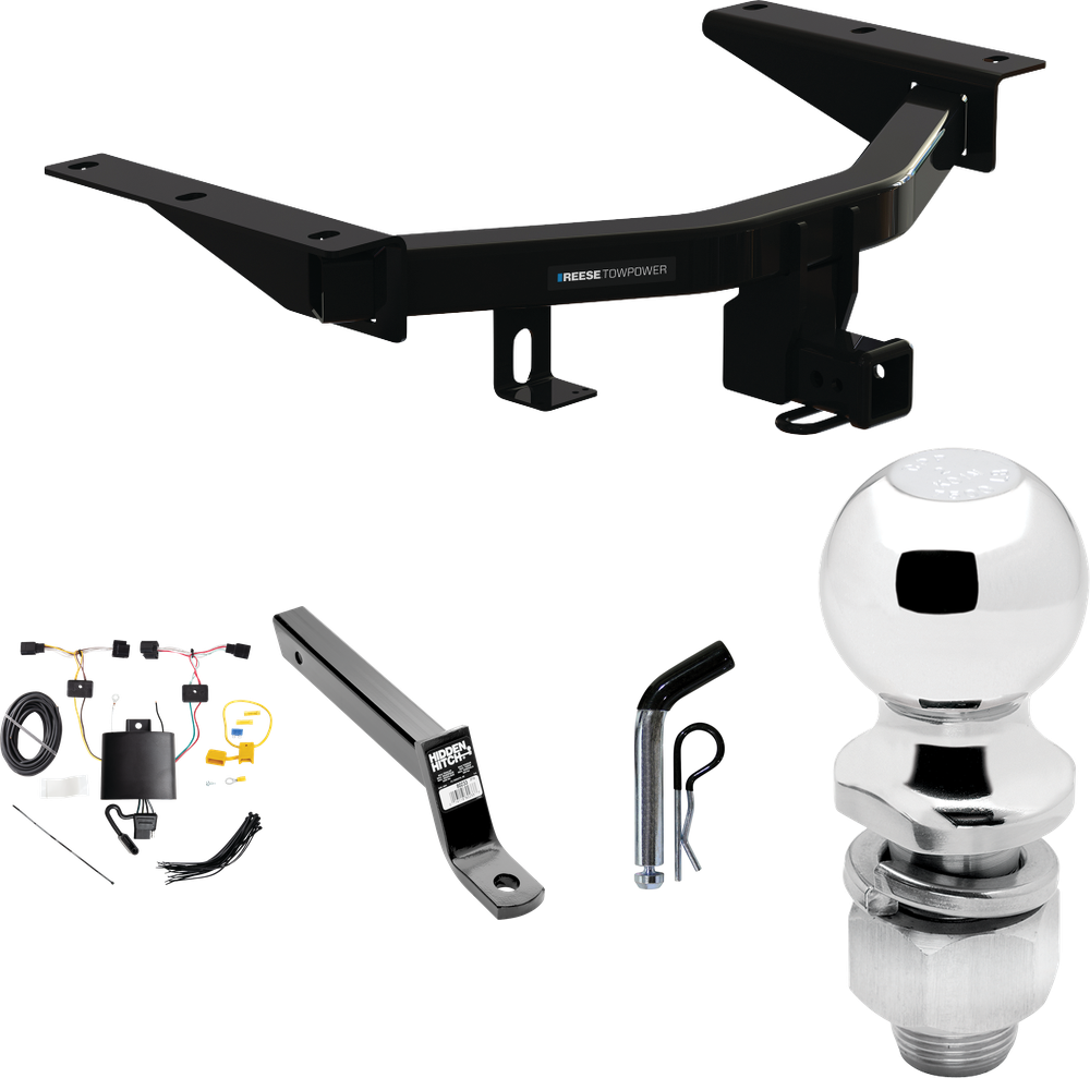 Fits 2022-2023 Acura MDX Trailer Hitch Tow PKG w/ 4-Flat Wiring + Extended 16" Long Ball Mount w/ 4" Drop + Pin/Clip + 2" Ball By Reese Towpower