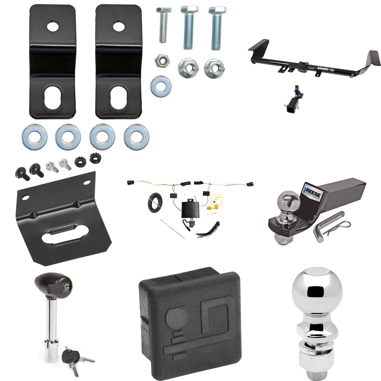 Fits 2021-2023 Chrysler Pacifica Hybrid Trailer Hitch Tow PKG w/ 4-Flat Wiring + Starter Kit Ball Mount w/ 2" Drop & 2" Ball + 2-5/16" Ball + Wiring Bracket + Hitch Lock + Hitch Cover By Draw-Tite