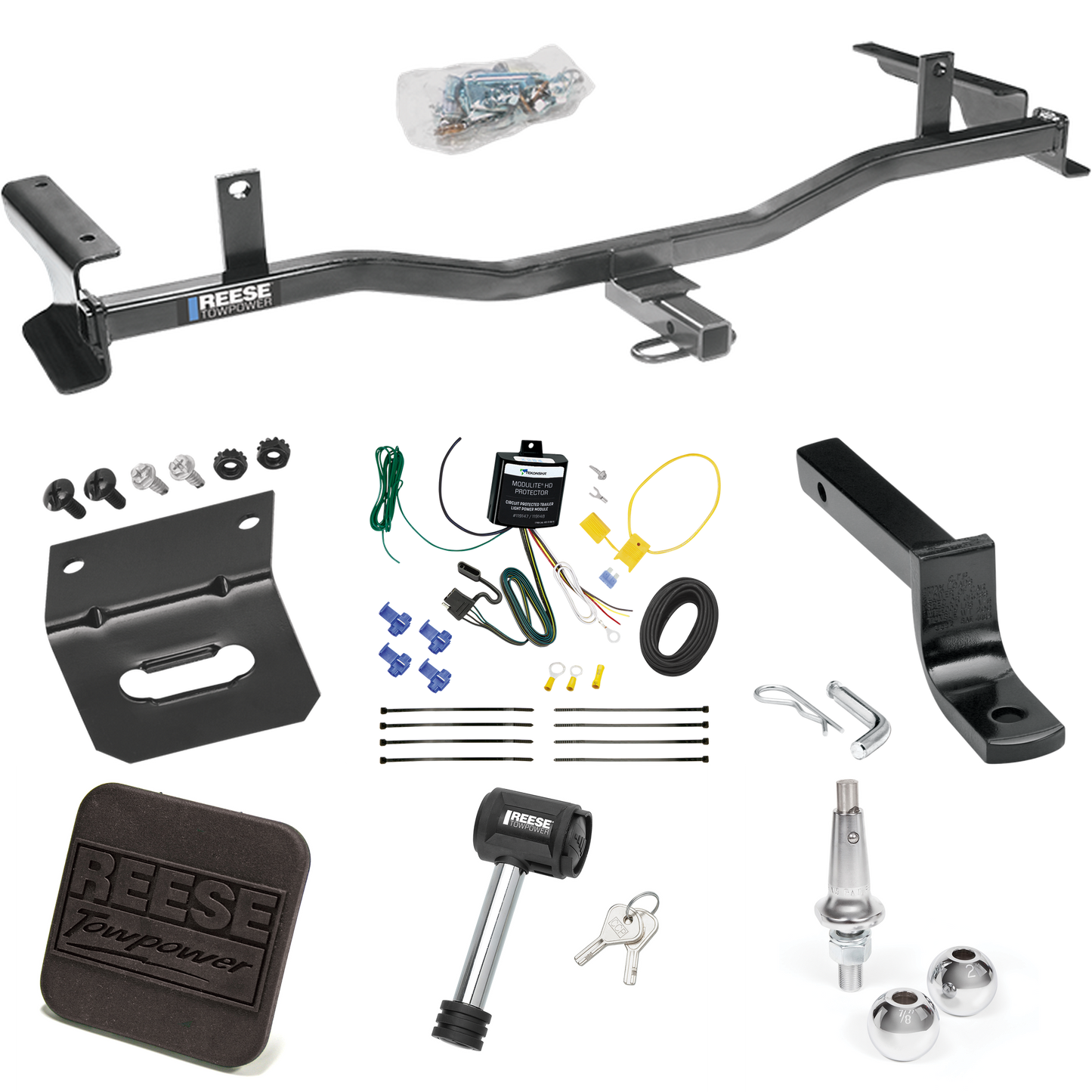 Fits 2009-2013 Mazda 6 Trailer Hitch Tow PKG w/ 4-Flat Wiring Harness + Draw-Bar + Interchangeable 1-7/8" & 2" Balls + Wiring Bracket + Hitch Cover + Hitch Lock (For Sedan Models) By Reese Towpower