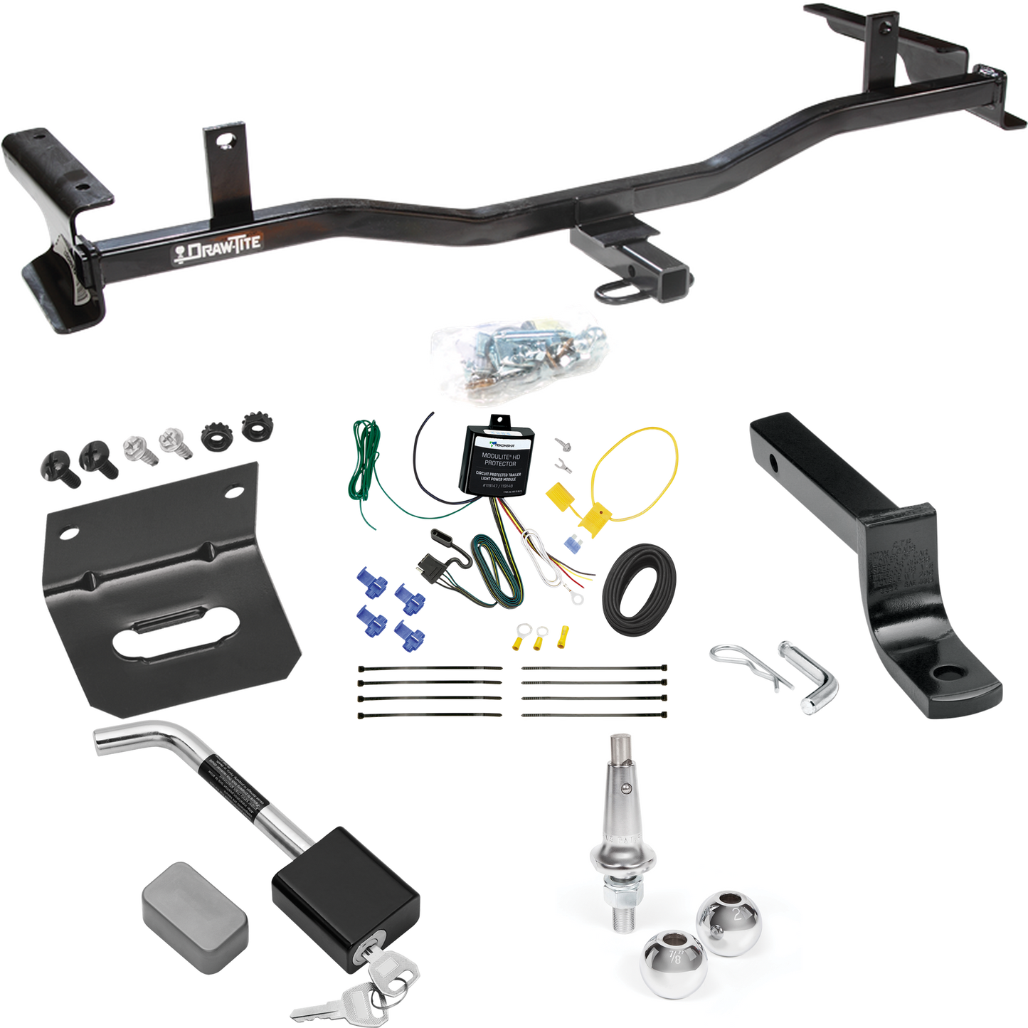 Fits 2009-2013 Mazda 6 Trailer Hitch Tow PKG w/ 4-Flat Wiring Harness + Draw-Bar + Interchangeable 1-7/8" & 2" Balls + Wiring Bracket + Hitch Lock (For Sedan Models) By Draw-Tite