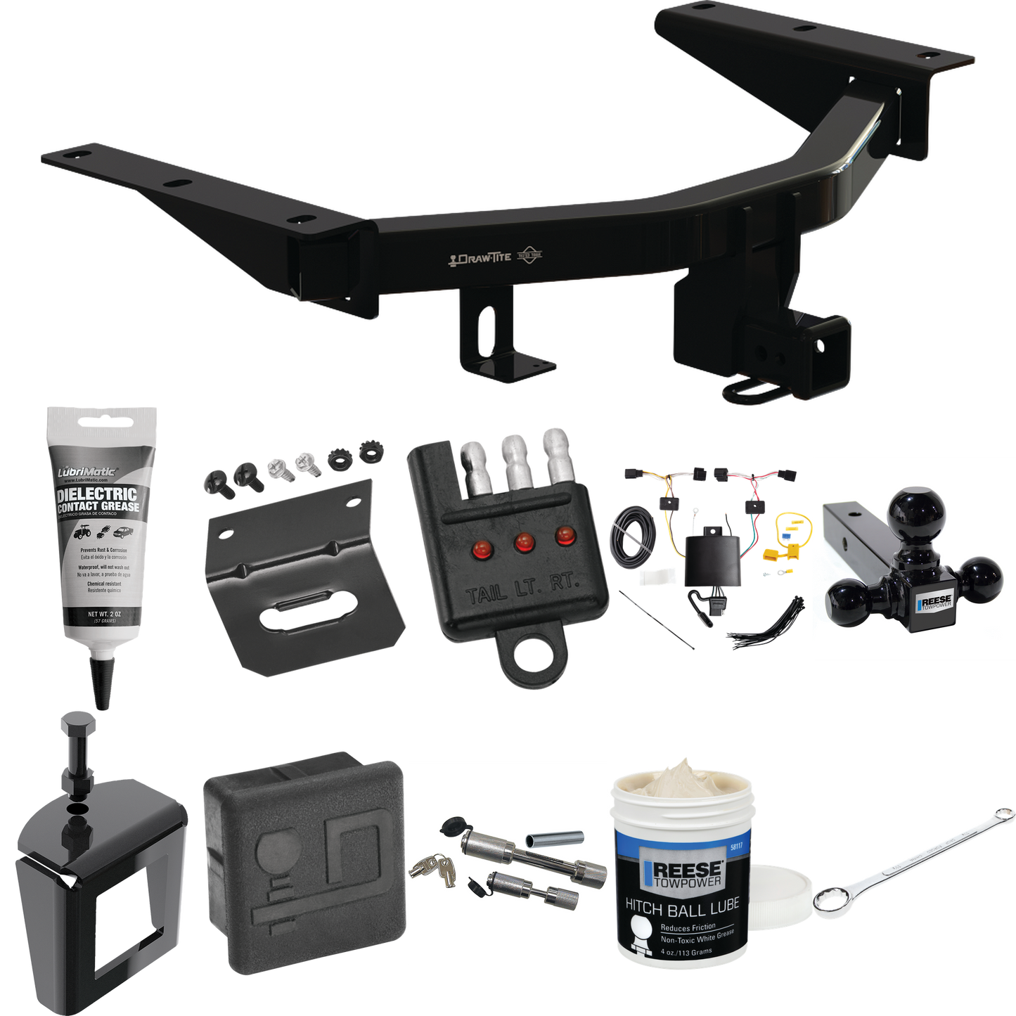 Fits 2022-2023 Acura MDX Trailer Hitch Tow PKG w/ 4-Flat Wiring + Triple Ball Ball Mount 1-7/8" & 2" & 2-5/16" Trailer Balls + Wiring Bracket + Hitch Cover + Dual Hitch & Coupler Locks + Wiring Tester + Ball Lube + Electric Grease + Ball Wrench + Ant