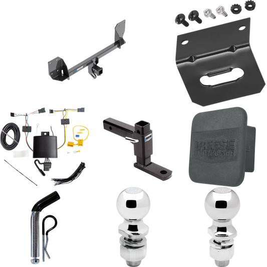 Fits 2018-2023 Volvo XC60 Trailer Hitch Tow PKG w/ 4-Flat Wiring + Adjustable Drop Rise Ball Mount + Pin/Clip + 2" Ball + 2-5/16" Ball + Wiring Bracket + Hitch Cover By Reese Towpower