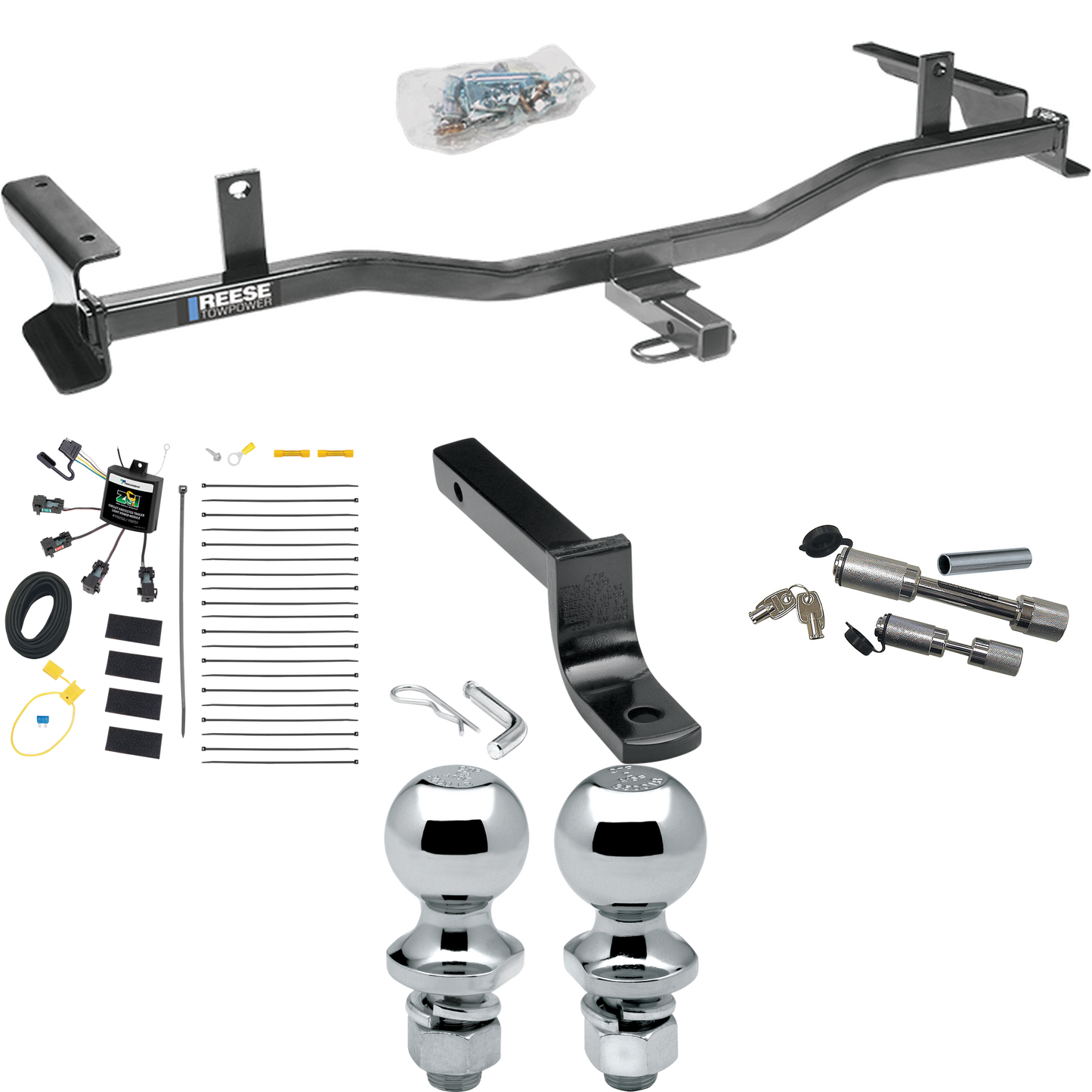 Fits 2009-2013 Mazda 6 Trailer Hitch Tow PKG w/ 4-Flat Zero Contact "No Splice" Wiring Harness + Draw-Bar + 1-7/8" + 2" Ball + Dual Hitch & Coupler Locks (For Sedan Models) By Reese Towpower