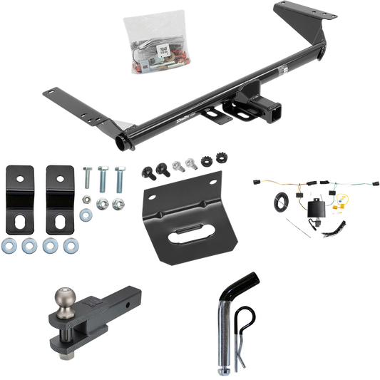 Fits 2021-2023 Chrysler Pacifica Hybrid Trailer Hitch Tow PKG w/ 4-Flat Wiring Harness + Clevis Hitch Ball Mount w/ 2" Ball + Pin/Clip + Wiring Bracket By Draw-Tite