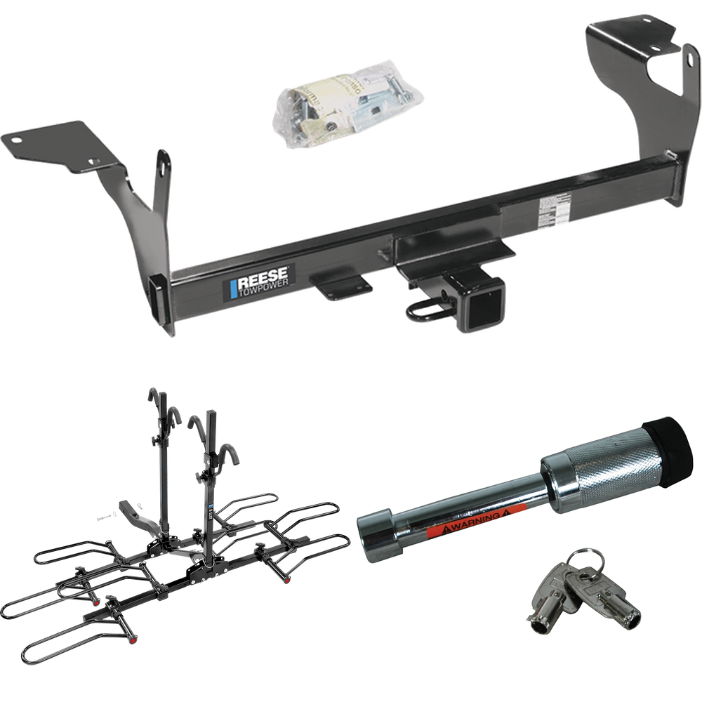 Fits 2010-2017 Volvo XC60 Trailer Hitch Tow PKG w/ 4 Bike Plaform Style Carrier Rack + Hitch Lock By Reese Towpower