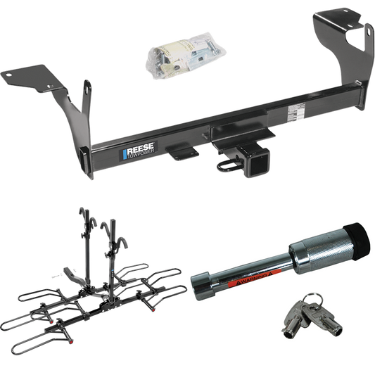 Fits 2010-2017 Volvo XC60 Trailer Hitch Tow PKG w/ 4 Bike Plaform Style Carrier Rack + Hitch Lock By Reese Towpower