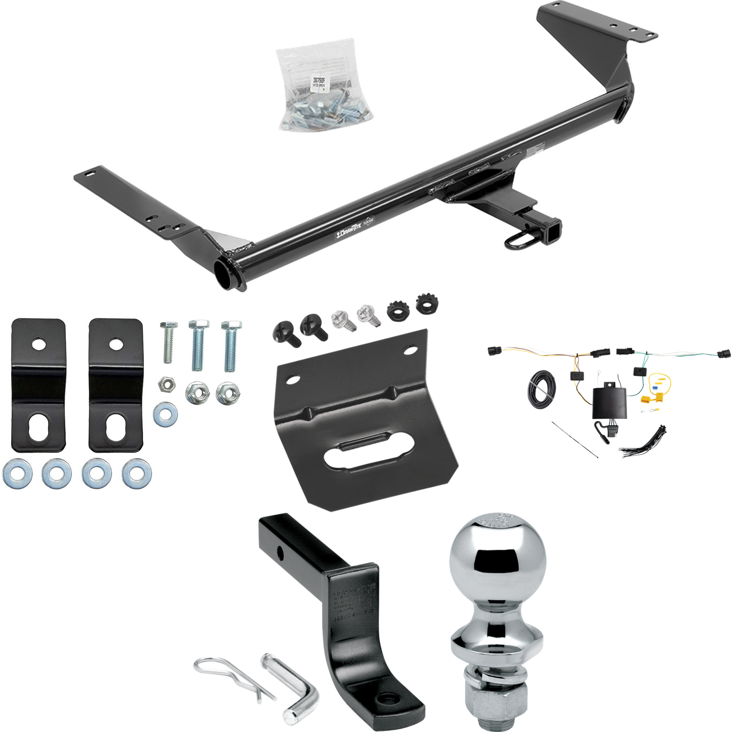 Fits 2017-2023 Chrysler Pacifica Hybrid Trailer Hitch Tow PKG w/ 4-Flat Wiring Harness + Draw-Bar + 1-7/8" Ball + Wiring Bracket By Draw-Tite