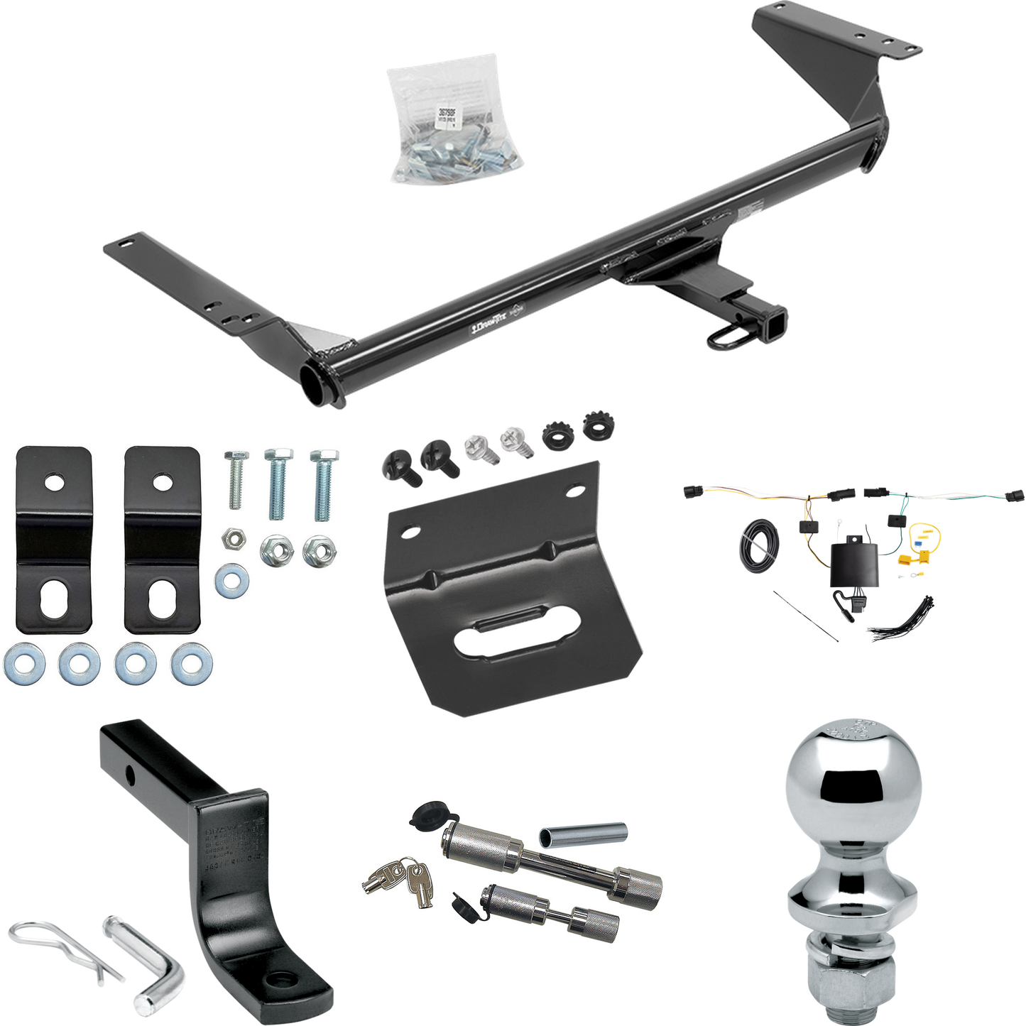 Fits 2017-2023 Chrysler Pacifica Hybrid Trailer Hitch Tow PKG w/ 4-Flat Wiring Harness + Draw-Bar + 1-7/8" Ball + Wiring Bracket + Dual Hitch & Coupler Locks By Draw-Tite