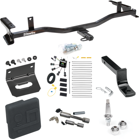 Fits 2009-2013 Mazda 6 Trailer Hitch Tow PKG w/ 4-Flat Zero Contact "No Splice" Wiring Harness + Draw-Bar + Interchangeable 1-7/8" & 2" Balls + Wiring Bracket + Hitch Cover + Dual Hitch & Coupler Locks (For Sedan Models) By Draw-Tite