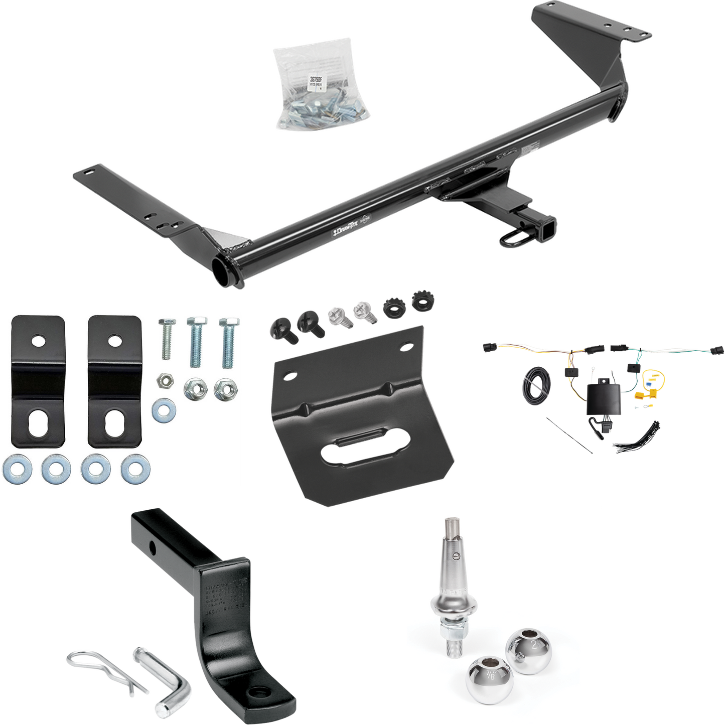 Fits 2017-2023 Chrysler Pacifica Hybrid Trailer Hitch Tow PKG w/ 4-Flat Wiring Harness + Draw-Bar + Interchangeable 1-7/8" & 2" Balls + Wiring Bracket By Draw-Tite