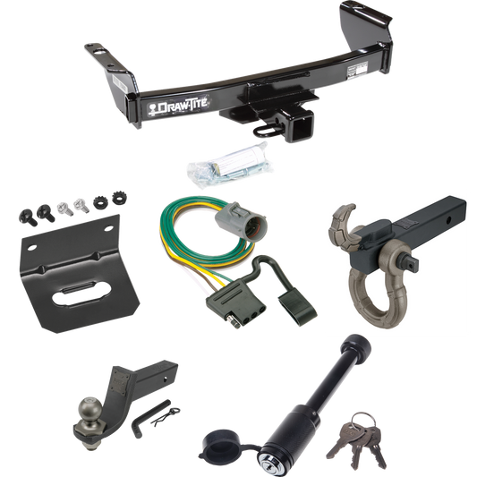 Fits 1998-2001 Mazda B2500 Trailer Hitch Tow PKG w/ 4-Flat Wiring + Interlock Tactical Starter Kit w/ 3-1/4" Drop & 2" Ball + Tactical Hook & Shackle Mount + Tactical Dogbone Lock + Wiring Bracket (For w/Factory Tow Package Models) By Draw-Tite