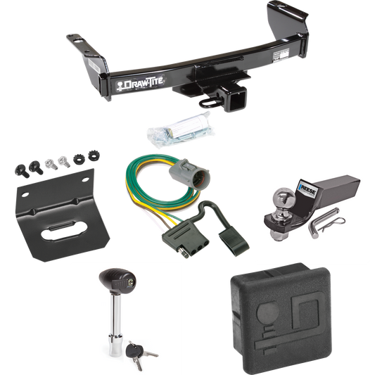 Fits 1998-2001 Mazda B2500 Trailer Hitch Tow PKG w/ 4-Flat Wiring + Starter Kit Ball Mount w/ 2" Drop & 2" Ball + Wiring Bracket + Hitch Lock + Hitch Cover (For w/Factory Tow Package Models) By Draw-Tite