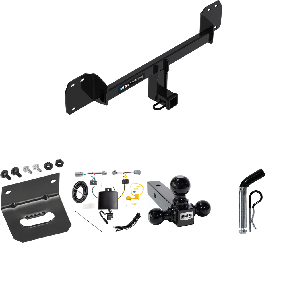 Fits 2019-2023 Volvo XC40 Trailer Hitch Tow PKG w/ 4-Flat Wiring Harness + Triple Ball Ball Mount 1-7/8" & 2" & 2-5/16" Trailer Balls + Pin/Clip + Wiring Bracket By Reese Towpower