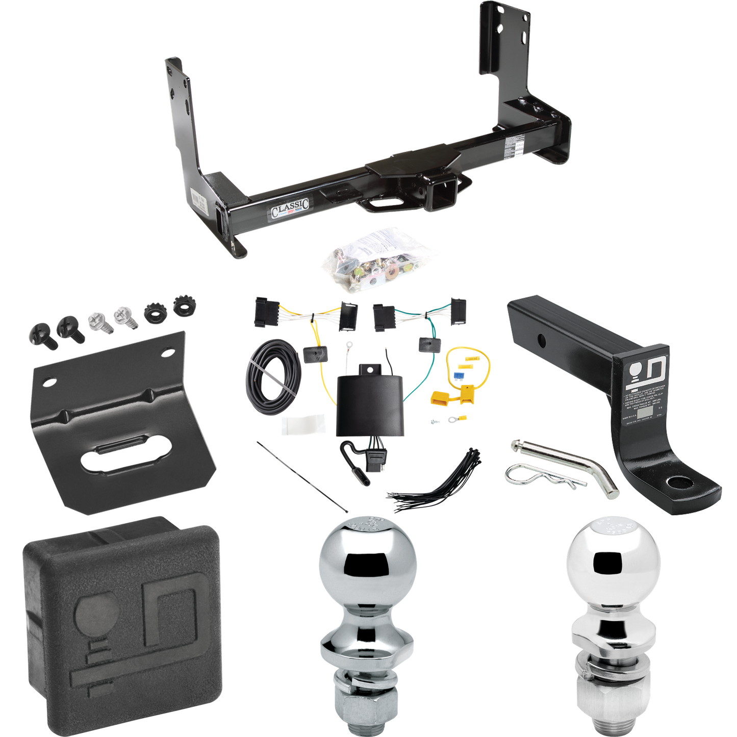 Fits 2019-2021 Freightliner Sprinter 3500 Trailer Hitch Tow PKG w/ 4-Flat Wiring + Ball Mount w/ 4" Drop + 2" Ball + 1-7/8" Ball + Wiring Bracket + Hitch Cover (Excludes: w/Factory Step Bumper Models) By Draw-Tite