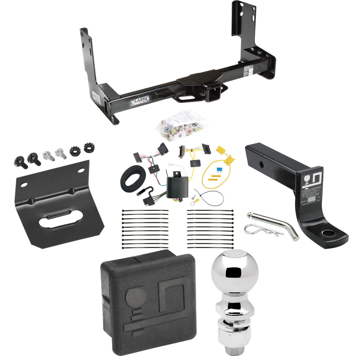 Fits 2014-2018 Freightliner Sprinter 3500 Trailer Hitch Tow PKG w/ 4-Flat Wiring + Ball Mount w/ 4" Drop + 2-5/16" Ball + Wiring Bracket + Hitch Cover (Excludes: w/Factory Step Bumper Models) By Draw-Tite