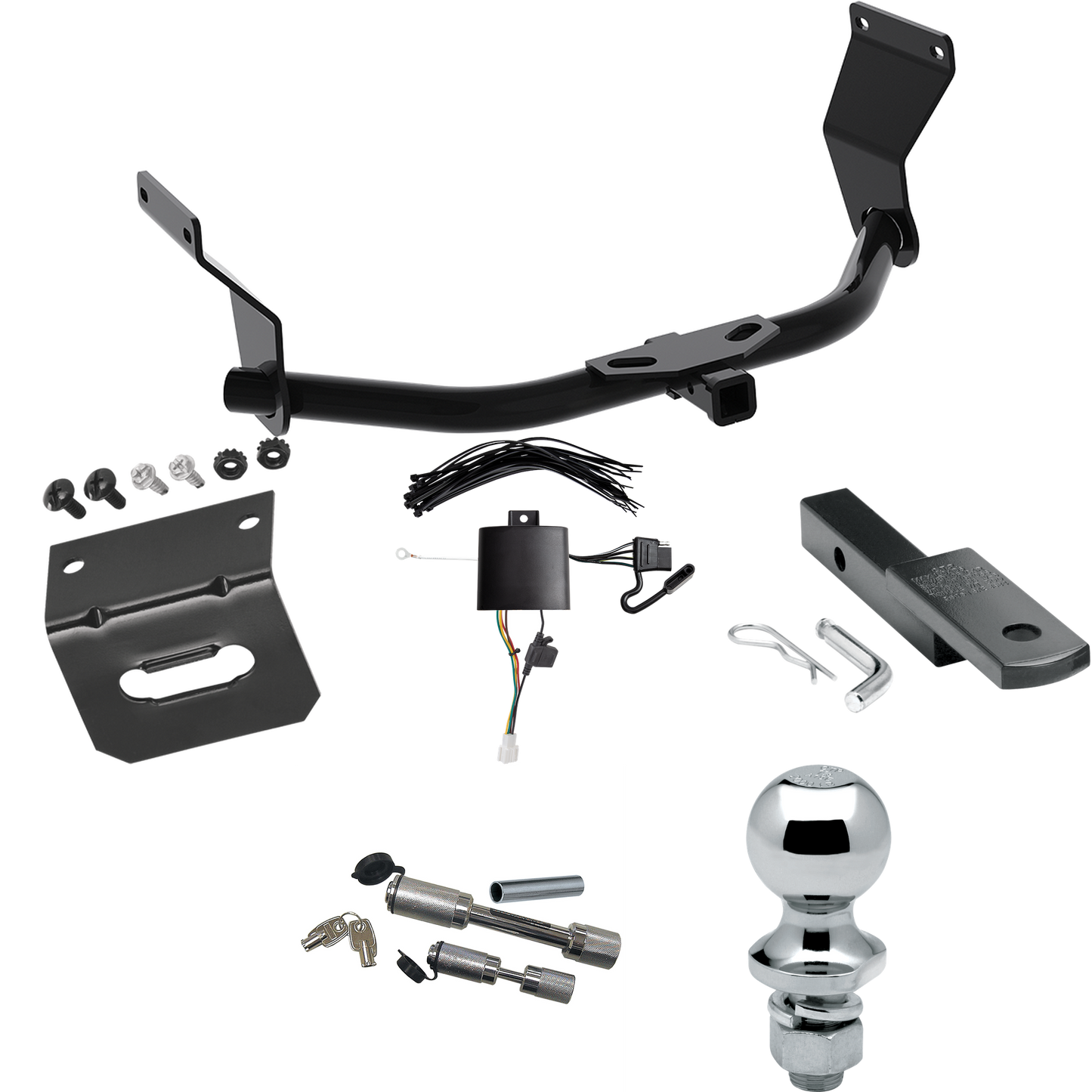 Fits 2019-2022 Acura RDX Trailer Hitch Tow PKG w/ 4-Flat Wiring Harness + Draw-Bar + 1-7/8" Ball + Wiring Bracket + Dual Hitch & Coupler Locks (For With +12V Power Provision Models) By Reese Towpower