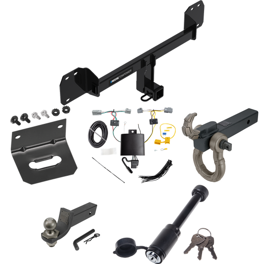 Fits 2019-2023 Volvo XC40 Trailer Hitch Tow PKG w/ 4-Flat Wiring + Interlock Tactical Starter Kit w/ 2" Drop & 2" Ball + Tactical Hook & Shackle Mount + Tactical Dogbone Lock + Wiring Bracket By Reese Towpower