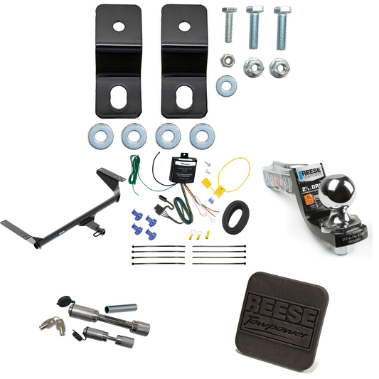 Fits 2017-2020 Chrysler Pacifica Hybrid Trailer Hitch Tow PKG w/ 4-Flat Wiring Harness + Interlock Starter Kit w/ 2" Ball 2-1/2" Drop 2" Rise + Hitch Cover + Dual Hitch & Coupler Locks By Reese Towpower