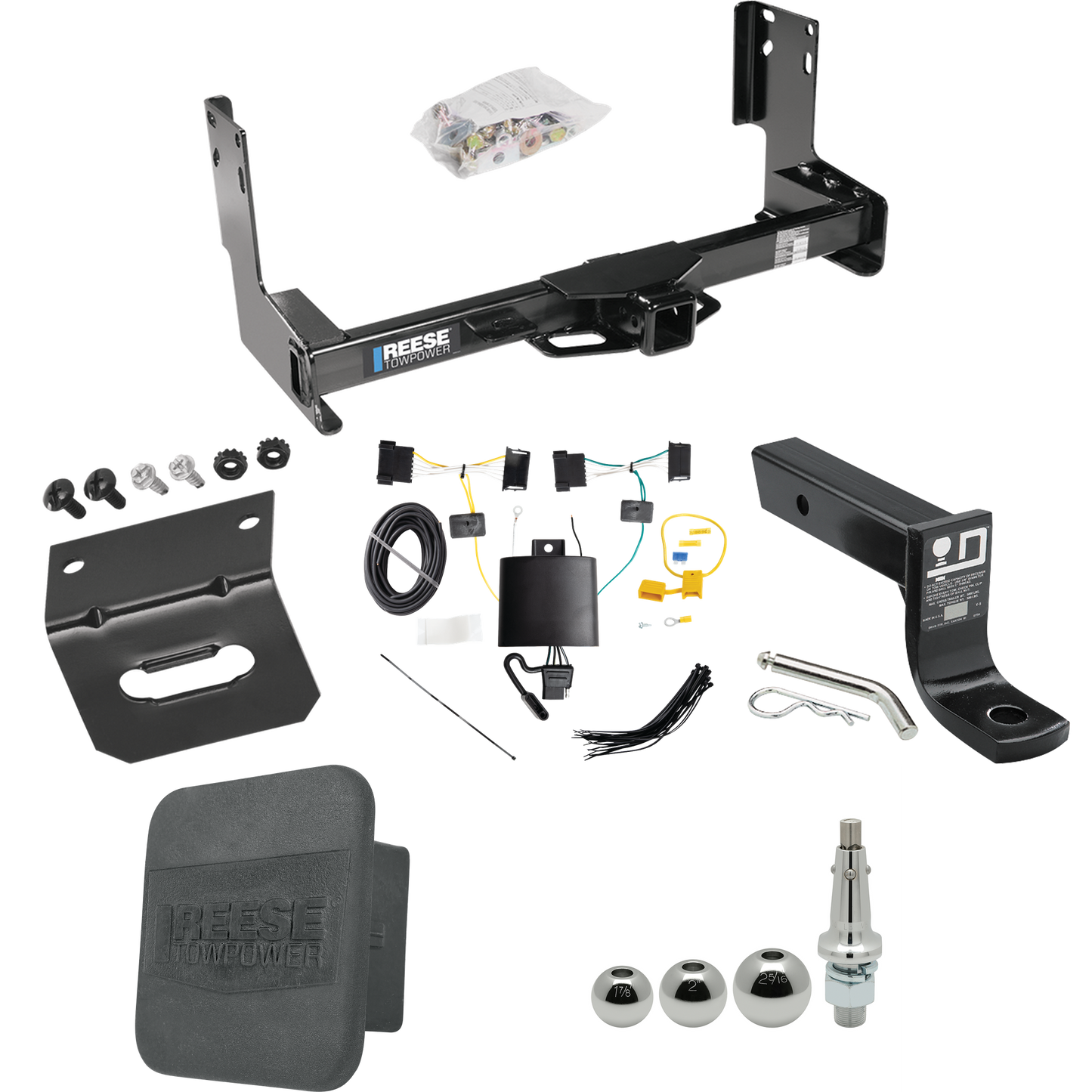 Fits 2019-2021 Freightliner Sprinter 2500 Trailer Hitch Tow PKG w/ 4-Flat Wiring + Ball Mount w/ 4" Drop + Interchangeable Ball 1-7/8" & 2" & 2-5/16" + Wiring Bracket + Hitch Cover (Excludes: w/Factory Step Bumper Models) By Reese Towpower