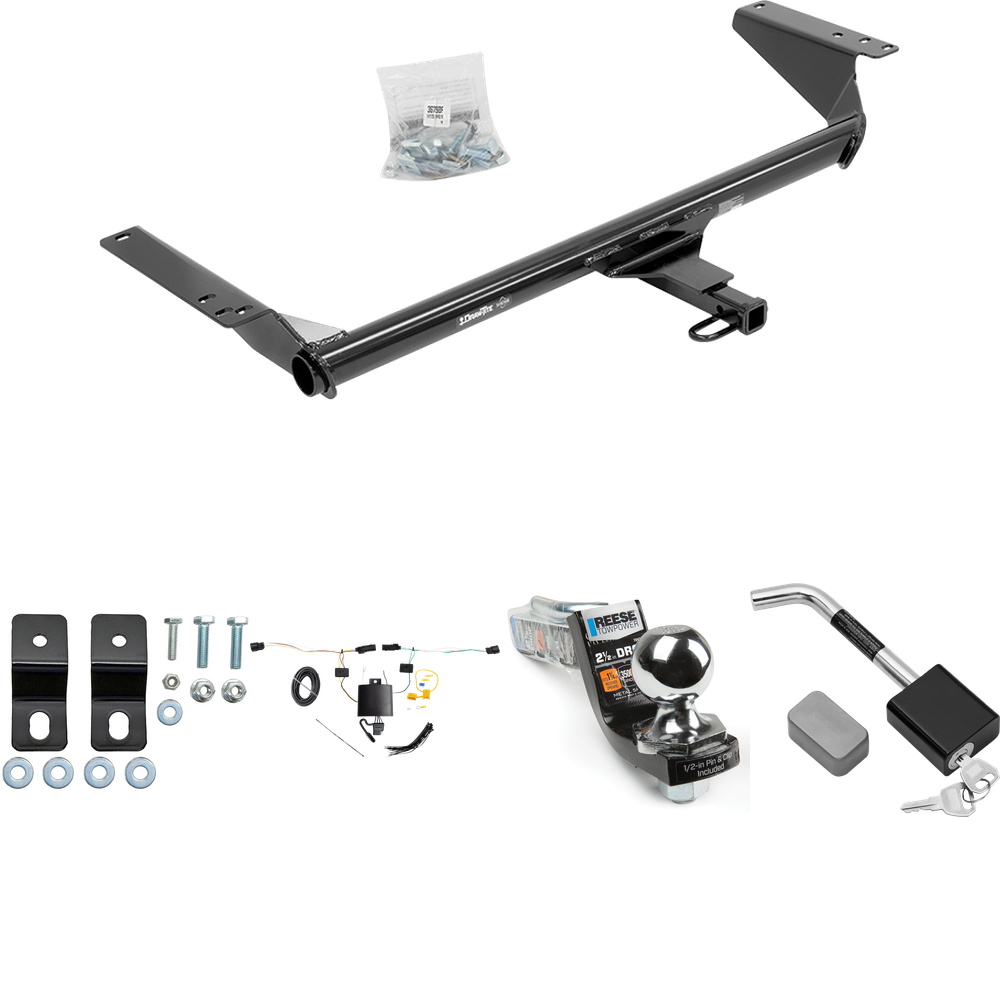 Fits 2017-2023 Chrysler Pacifica Hybrid Trailer Hitch Tow PKG w/ 4-Flat Wiring Harness + Interlock Starter Kit w/ 2" Ball 2-1/2" Drop 2" Rise + Hitch Lock By Draw-Tite