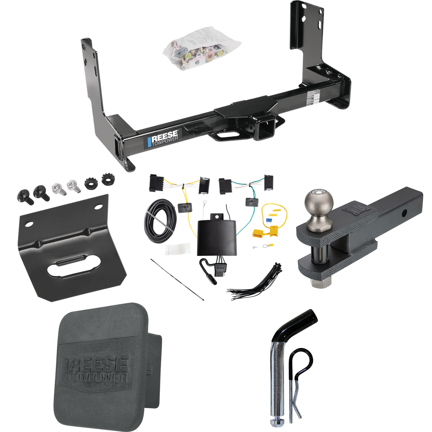 Fits 2019-2021 Freightliner Sprinter 3500 Trailer Hitch Tow PKG w/ 4-Flat Wiring + Clevis Hitch Ball Mount w/ 2" Ball + Pin/Clip + Wiring Bracket + Hitch Cover (Excludes: w/Factory Step Bumper Models) By Reese Towpower