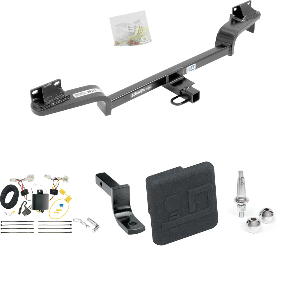 Fits 2016-2021 Mazda CX-3 Trailer Hitch Tow PKG w/ 4-Flat Wiring Harness + Draw-Bar + Interchangeable 1-7/8" & 2" Balls + Hitch Cover By Draw-Tite