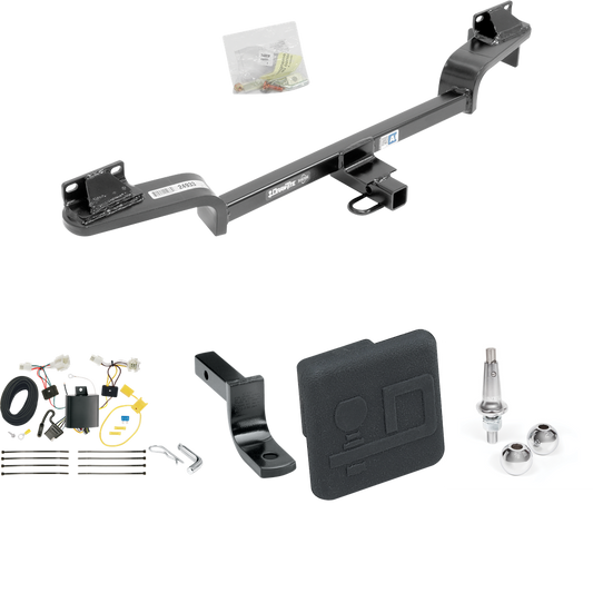 Fits 2016-2021 Mazda CX-3 Trailer Hitch Tow PKG w/ 4-Flat Wiring Harness + Draw-Bar + Interchangeable 1-7/8" & 2" Balls + Hitch Cover By Draw-Tite