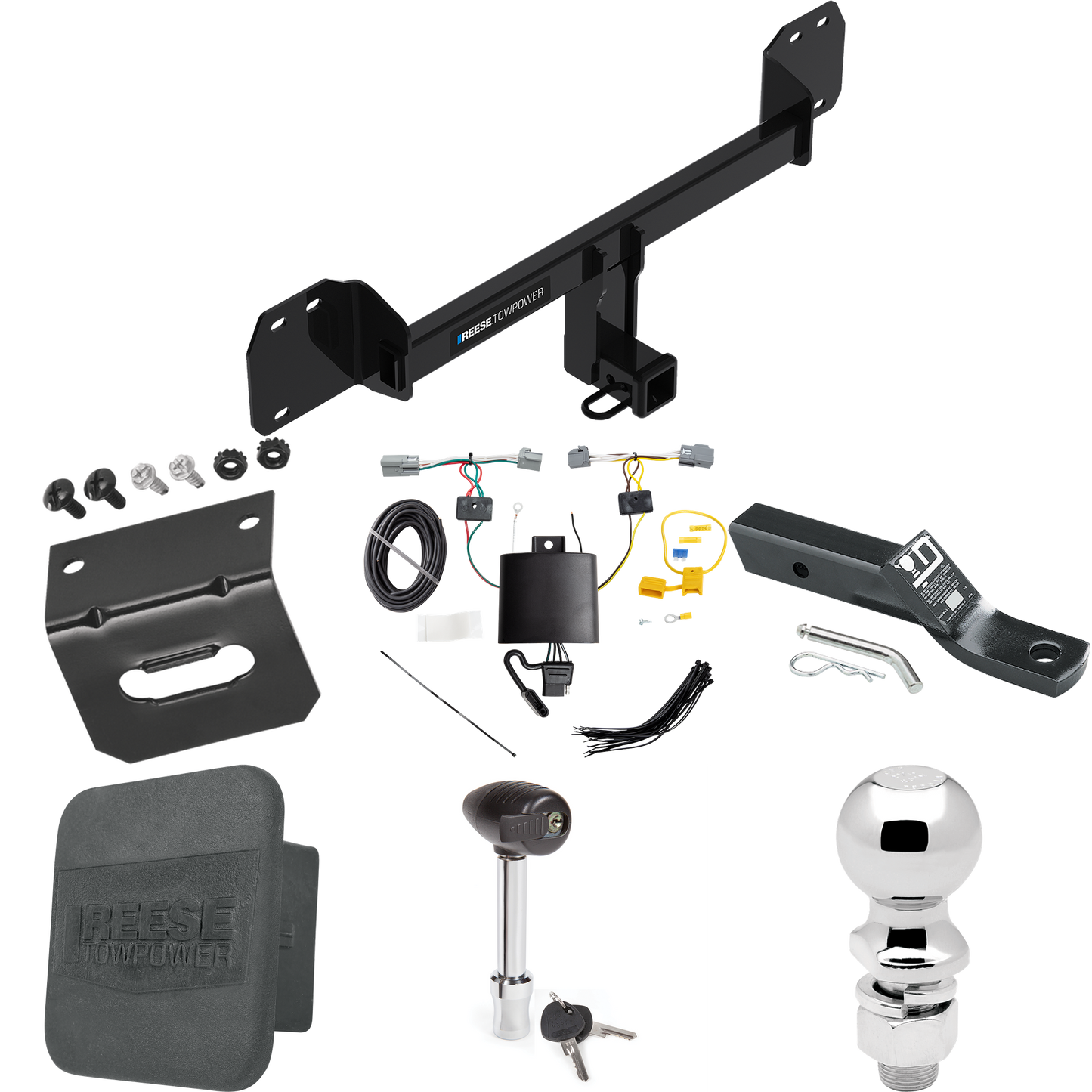 Fits 2019-2023 Volvo XC40 Trailer Hitch Tow PKG w/ 4-Flat Wiring + Ball Mount w/ 2" Drop + 2-5/16" Ball + Wiring Bracket + Hitch Lock + Hitch Cover By Reese Towpower