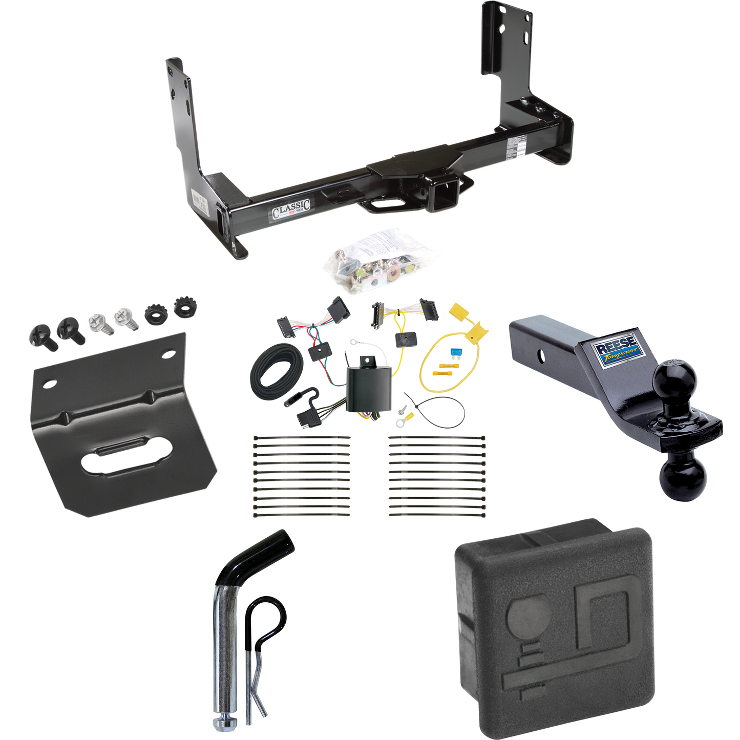 Fits 2014-2018 Freightliner Sprinter 3500 Trailer Hitch Tow PKG w/ 4-Flat Wiring + Dual Ball Ball Mount 1-7/8" & 2" Trailer Balls + Pin/Clip + Wiring Bracket + Hitch Cover (Excludes: w/Factory Step Bumper Models) By Draw-Tite