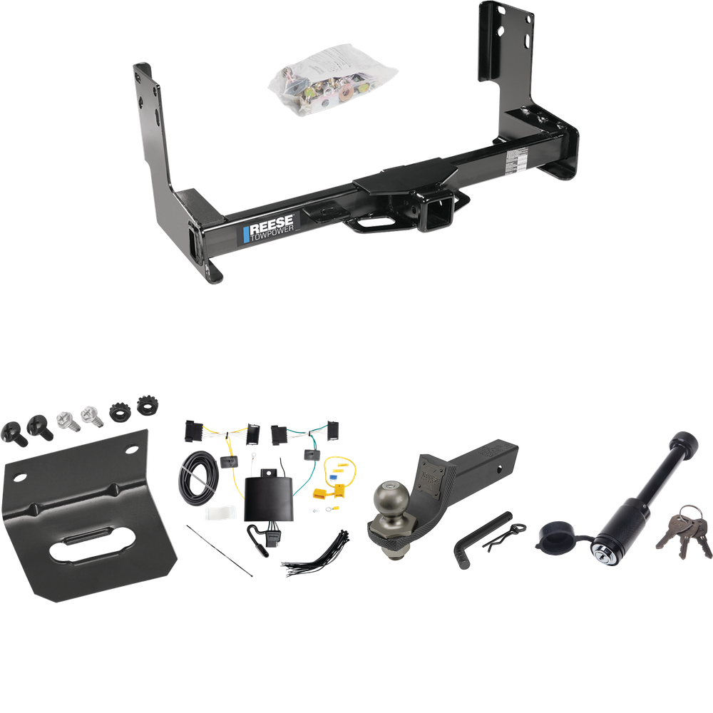 Fits 2019-2021 Mercedes-Benz Sprinter 3500 Trailer Hitch Tow PKG w/ 4-Flat Wiring + Interlock Tactical Starter Kit w/ 2" Drop & 2" Ball + Tactical Dogbone Lock + Wiring Bracket (Excludes: w/Factory Step Bumper Models) By Reese Towpower