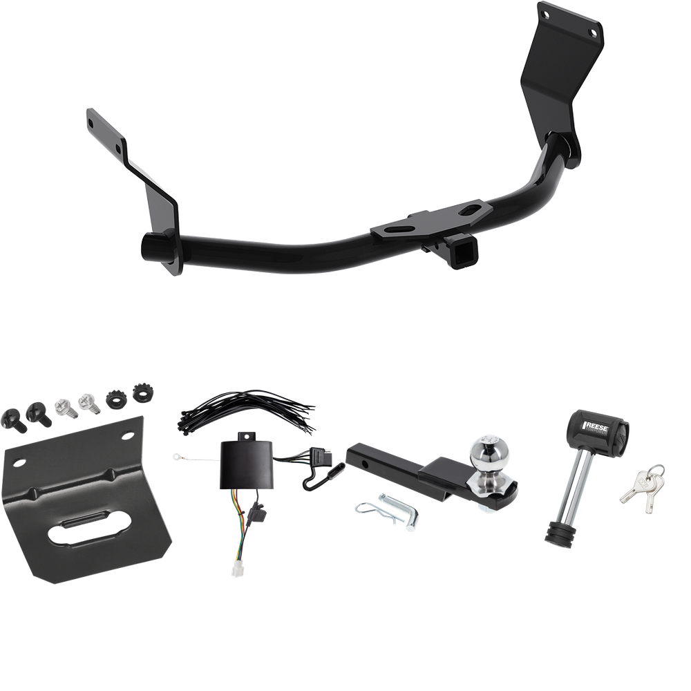 Fits 2019-2022 Acura RDX Trailer Hitch Tow PKG w/ 4-Flat Wiring Harness + Interlock Starter Kit w/ 2" Ball 1-1/4" Drop 3/4" Rise + Wiring Bracket + Hitch Lock (For With +12V Power Provision Models) By Reese Towpower