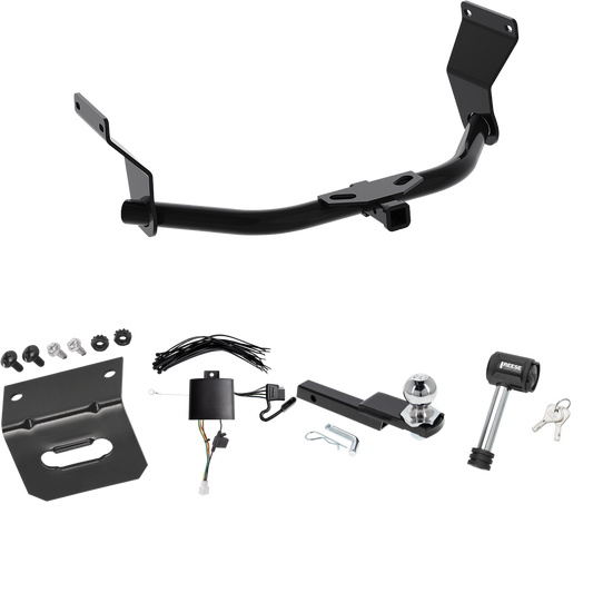 Fits 2019-2022 Acura RDX Trailer Hitch Tow PKG w/ 4-Flat Wiring Harness + Interlock Starter Kit w/ 2" Ball 1-1/4" Drop 3/4" Rise + Wiring Bracket + Hitch Lock (For With +12V Power Provision Models) By Reese Towpower