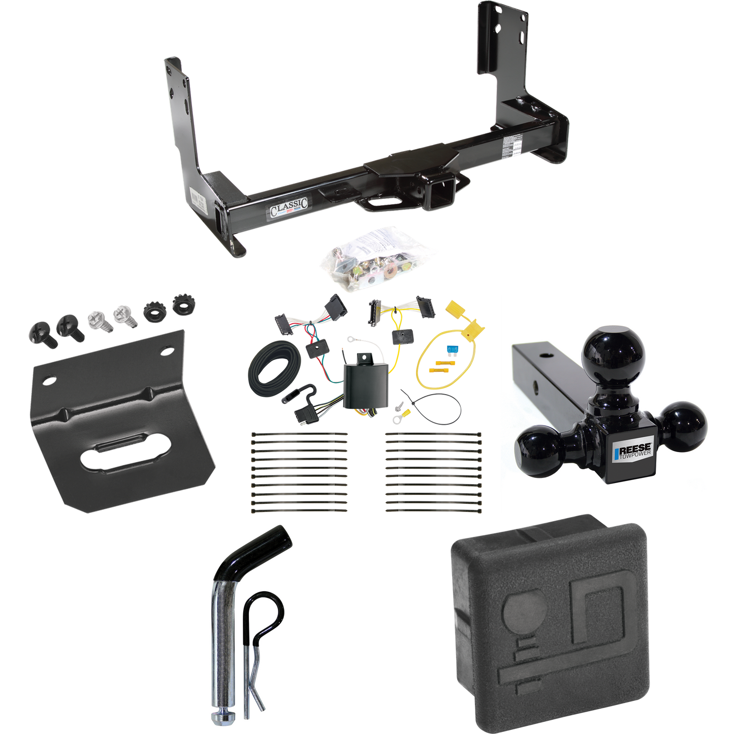 Fits 2014-2018 Freightliner Sprinter 3500 Trailer Hitch Tow PKG w/ 4-Flat Wiring + Triple Ball Ball Mount 1-7/8" & 2" & 2-5/16" Trailer Balls + Pin/Clip + Wiring Bracket + Hitch Cover (Excludes: w/Factory Step Bumper Models) By Draw-Tite