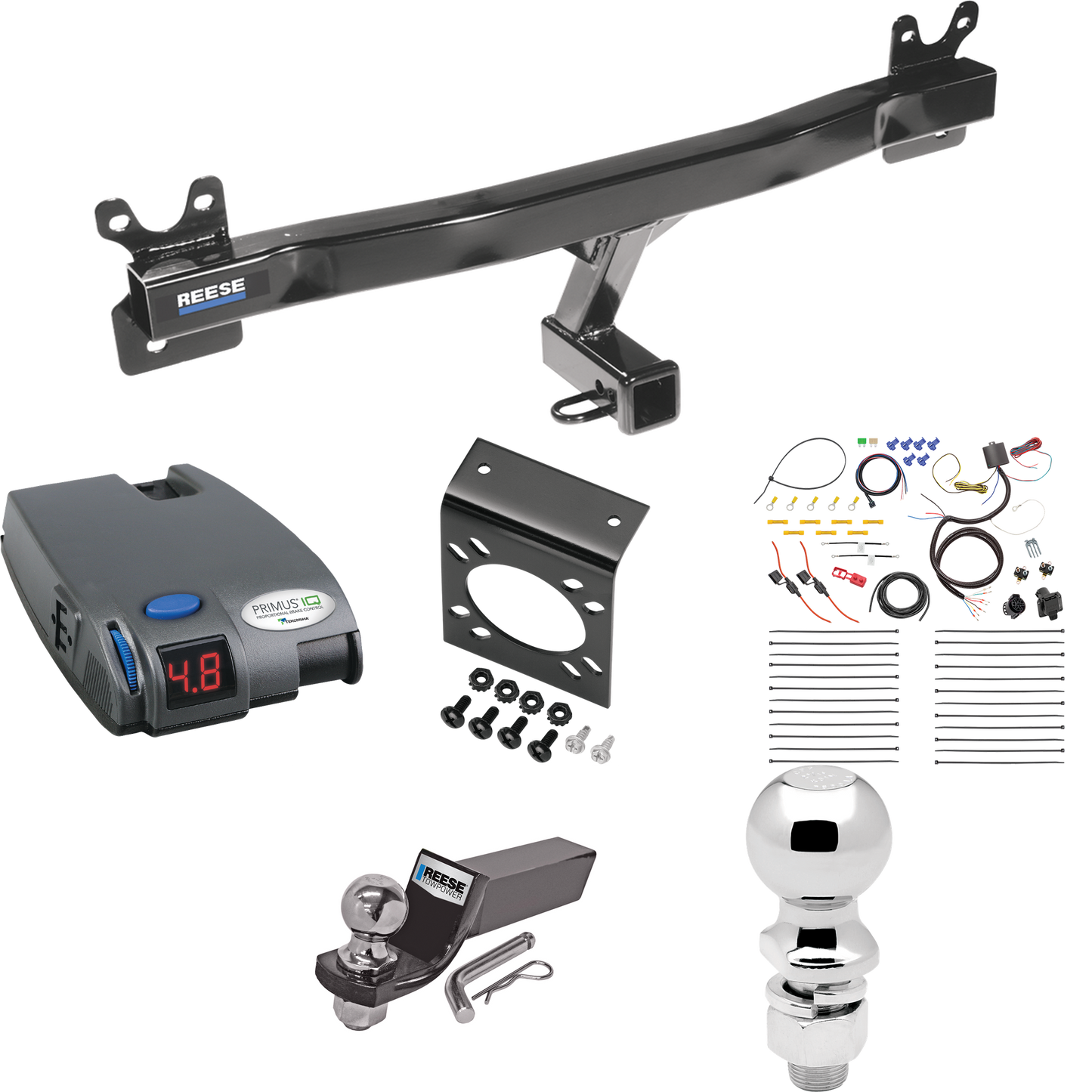 Fits 2015-2017 Volvo V60 Trailer Hitch Tow PKG w/ Tekonsha Primus IQ Brake Control + 7-Way RV Wiring + 2" & 2-5/16" Ball & Drop Mount (For (App. starts 2015-1/2) Models) By Reese Towpower