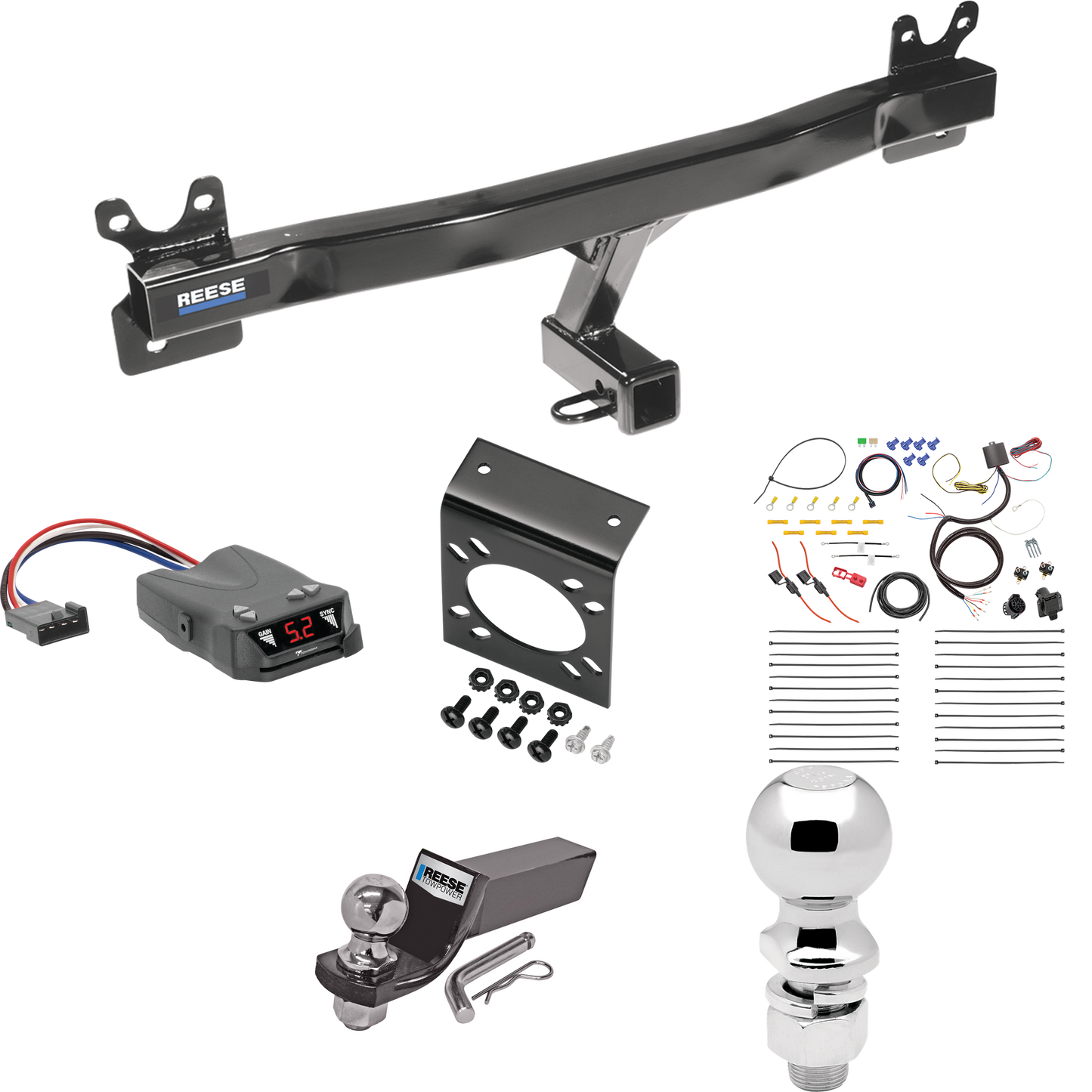 Fits 2011-2018 Volvo S60 Trailer Hitch Tow PKG w/ Tekonsha Brakeman IV Brake Control + 7-Way RV Wiring + 2" & 2-5/16" Ball & Drop Mount (For Sedan Models) By Reese Towpower