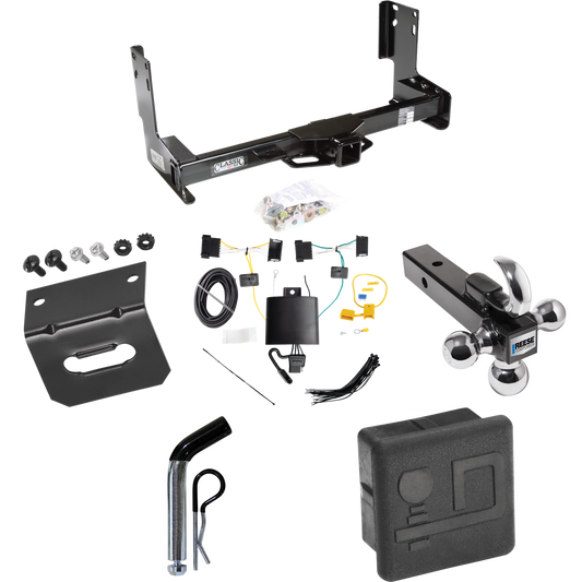 Fits 2019-2021 Mercedes-Benz Sprinter 2500 Trailer Hitch Tow PKG w/ 4-Flat Wiring + Triple Ball Ball Mount 1-7/8" & 2" & 2-5/16" Trailer Balls w/ Tow Hook + Pin/Clip + Wiring Bracket + Hitch Cover (Excludes: w/Factory Step Bumper Models) By Draw-Tite