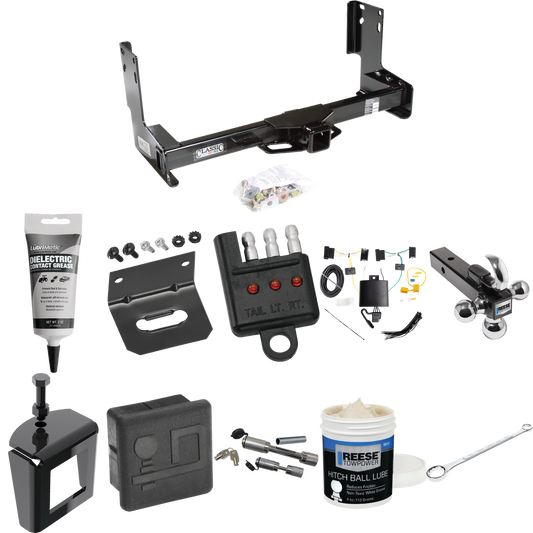 Fits 2019-2021 Mercedes-Benz Sprinter 3500 Trailer Hitch Tow PKG w/ 4-Flat Wiring + Triple Ball Ball Mount 1-7/8" & 2" & 2-5/16" Trailer Balls w/ Tow Hook + Wiring Bracket + Hitch Cover + Dual Hitch & Coupler Locks + Wiring Tester + Ball Lube + Elect