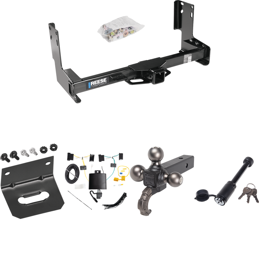 Fits 2019-2021 Freightliner Sprinter 3500 Trailer Hitch Tow PKG w/ 4-Flat Wiring + Tactical Triple Ball Ball Mount 1-7/8" & 2" & 2-5/16" Balls & Tow Hook + Tactical Dogbone Lock + Wiring Bracket (Excludes: w/Factory Step Bumper Models) By Reese Towpo