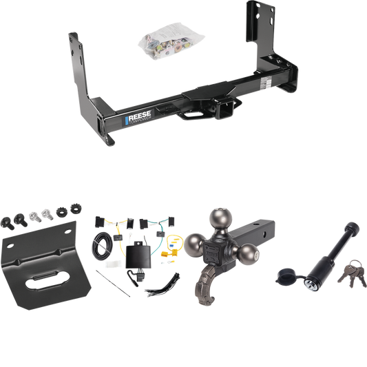 Fits 2019-2021 Freightliner Sprinter 3500 Trailer Hitch Tow PKG w/ 4-Flat Wiring + Tactical Triple Ball Ball Mount 1-7/8" & 2" & 2-5/16" Balls & Tow Hook + Tactical Dogbone Lock + Wiring Bracket (Excludes: w/Factory Step Bumper Models) By Reese Towpo