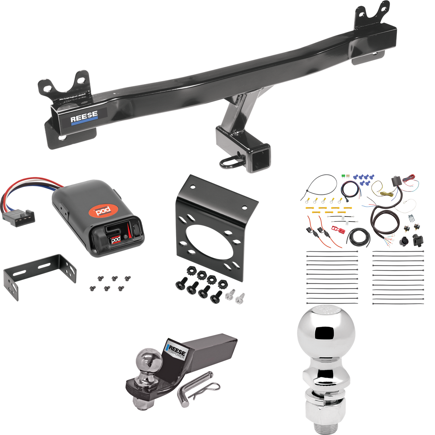 Se adapta al paquete de enganche de remolque Volvo V70 2008-2010 con control de freno POD serie Pro + cableado RV de 7 vías + soporte de bola y caída de 2" y 2-5/16" (para modelos Wagon) de Reese Towpower