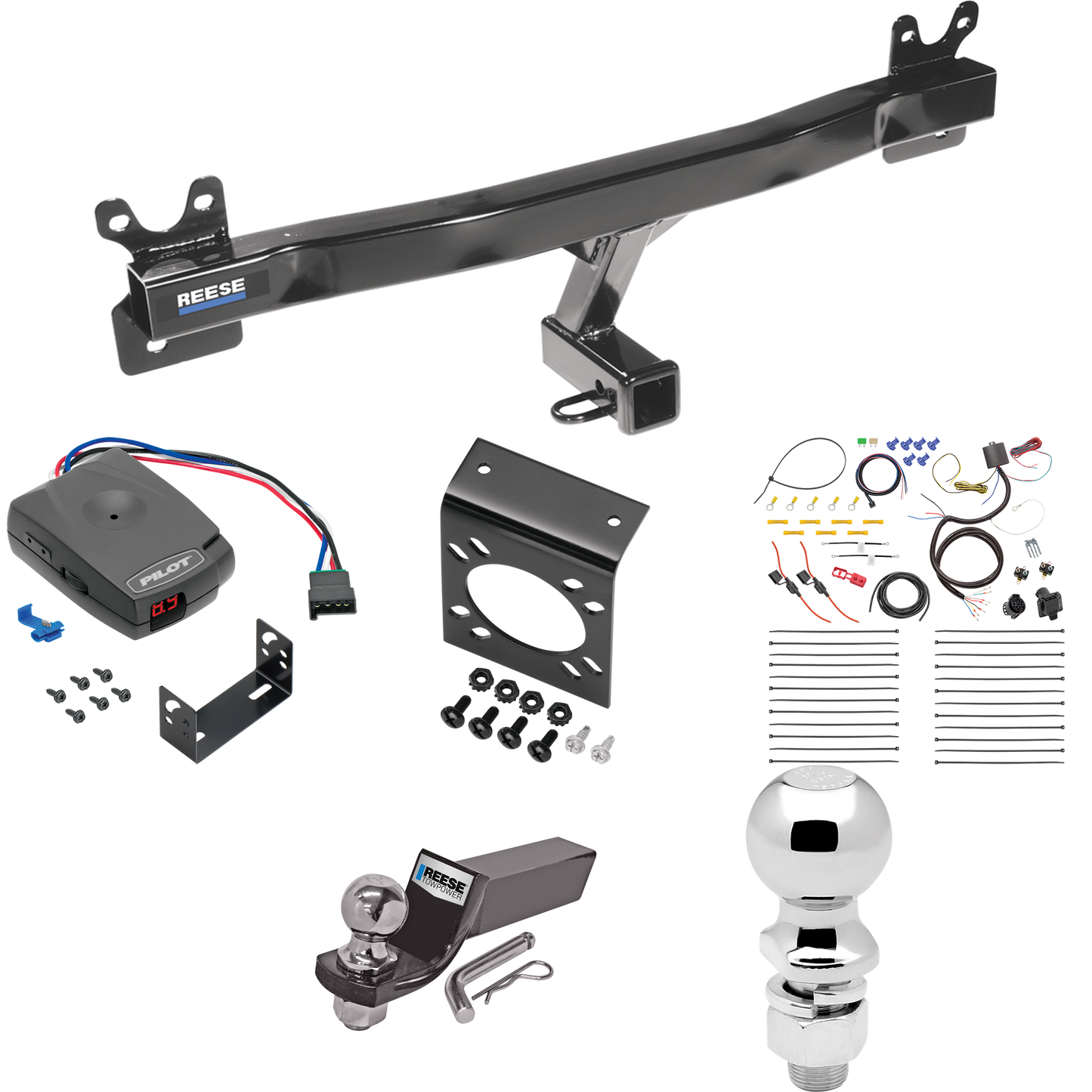 Fits 2008-2010 Volvo V70 Trailer Hitch Tow PKG w/ Pro Series Pilot Brake Control + 7-Way RV Wiring + 2" & 2-5/16" Ball & Drop Mount (For Wagon Models) By Reese Towpower