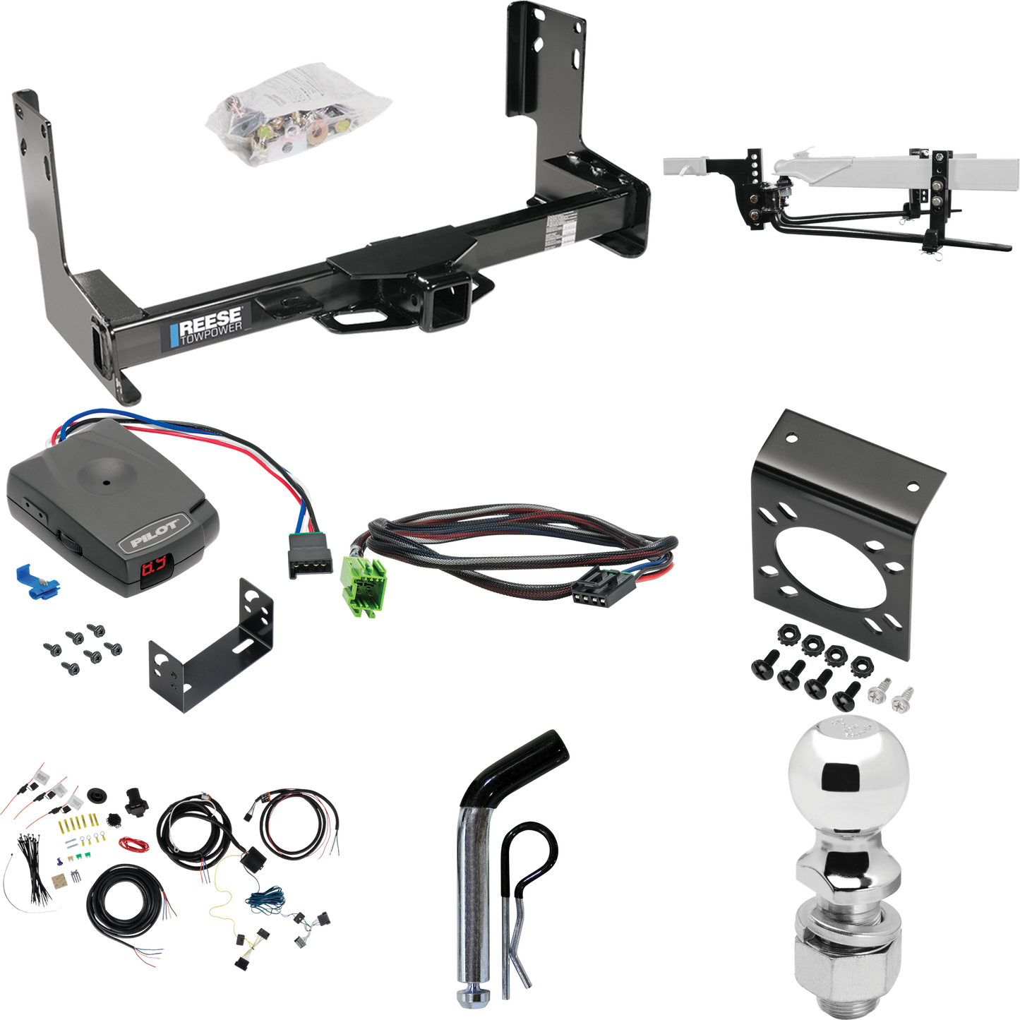 Fits 2019-2021 Freightliner Sprinter 2500 Trailer Hitch Tow PKG w/ 8K Round Bar Weight Distribution Hitch w/ 2-5/16" Ball + 2" Ball + Pin/Clip + Pro Series Pilot Brake Control + Plug & Play BC Adapter + 7-Way RV Wiring (Excludes: w/Factory Step Bumpe