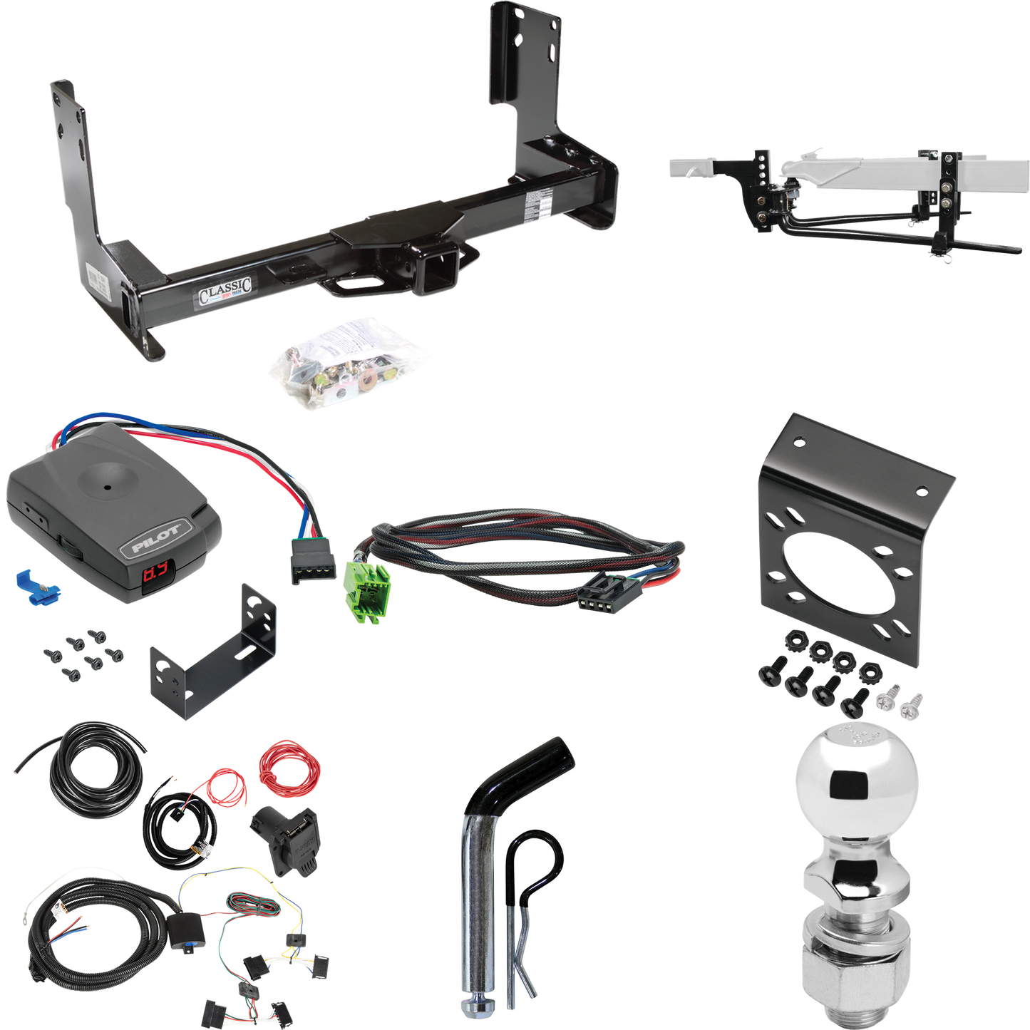 Fits 2014-2018 Freightliner Sprinter 2500 Trailer Hitch Tow PKG w/ 8K Round Bar Weight Distribution Hitch w/ 2-5/16" Ball + 2" Ball + Pin/Clip + Pro Series Pilot Brake Control + Plug & Play BC Adapter + 7-Way RV Wiring (Excludes: w/Factory Step Bumpe