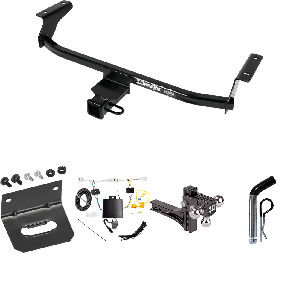 Se adapta al paquete de enganche de remolque Mazda CX-30 2020-2023 con arnés de cableado de 4 planos + soporte de bola triple de elevación de caída ajustable de 1-7/8" y 2" y 2-5/16" bolas de remolque + pasador/clip + Soporte de cableado de Draw-Tite